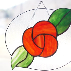 Victorian Rose Stained Glass Window Panel