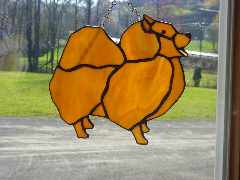 Pomeranium Custom Made Stained Glass Dog