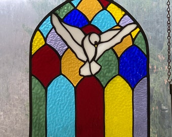 Large Stained Glass Cross / Dove and Cross /religious Glass Art / Cross ...