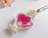 Perfume Bottle Petal from Roses Botanical Jewelry Real rose Rosebud terrarium 925 stamped silver chain Flower Rose Necklace Romantic Gift
