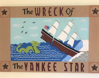 The Wreck of the Yankee Star   Folk Art New England Whaling Ship Painting