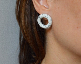 Ceramic earrings - Small circles - Pencil lines