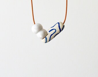 Ceramic necklace - Blue lines