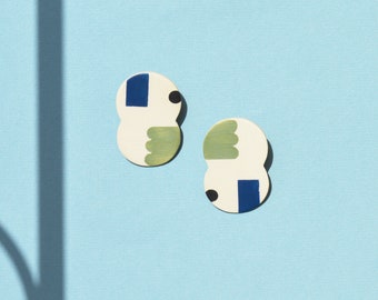 Ceramic earrings - Green and blue shapes
