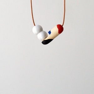 Hand-Painted Ceramic Necklace: Grogged Stoneware Clay, Leather Cord