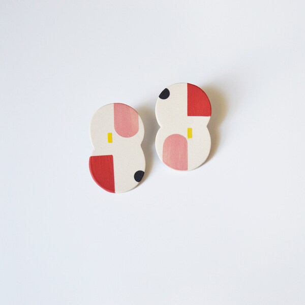 Ceramic earrings - Red and pink shapes