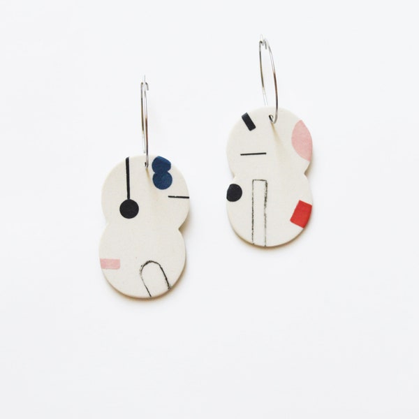 Ceramic earrings - Shapes on hoops