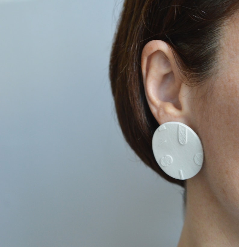 Ceramic earrings Embossed shapes image 3