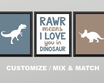 dinosaur wall decor, dinosaur baby room decor, rawr means i love you in dinosaur, toddler dinosaur wall art, dinosaur kids room prints