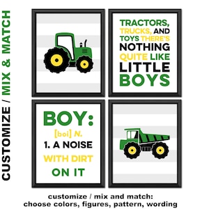 Green tractor nursery decor, tractor and truck nursery wall art, Tractor baby decor, Little boys room decor, Truck baby Print/Canvas/Digi