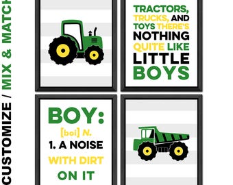 Green tractor nursery decor, tractor and truck nursery wall art, Tractor baby decor, Little boys room decor, Truck baby Print/Canvas/Digi