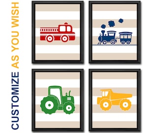 truck nursery, tractor nursery, fire truck nursery, train nursery decor, truck kids playroom decor, train little boys room decor, boy gifts