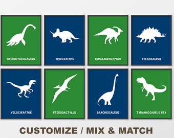 Dinosaur nursery decor, Dinosaur wall art set of 8, dinosaur kids wall art, dinosaur playroom art, dinosaur room decor PRINT/CANVAS/DIGITAL