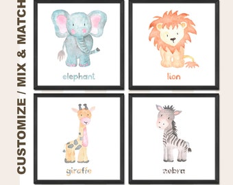 Watercolor Safari Animal Prints: Jungle Nursery Wall Art (Set of 4)