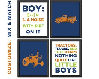 Vintage Truck Tractor Little boy room decor, vintage tractor nursery, tractor playroom art, truck boy nursery, tractor truck boy wall art