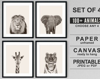 Safari Animal Prints Set: Nursery Decor, African Animals Wall Art