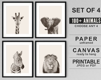 Safari Animal Prints: Neutral Nursery Wall Art, Set of 4