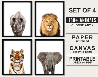 Safari Animal Nursery Prints: Set of 4, Choose Your Animals