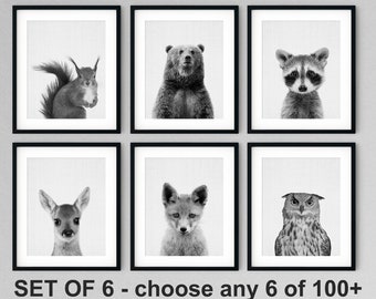 Woodland Animal Prints: Neutral Nursery Decor, Set of 6