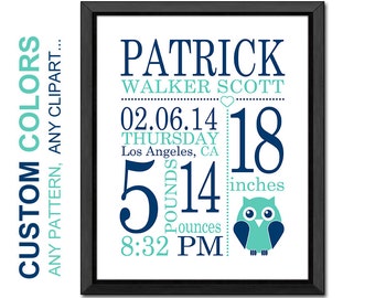 Owl Baby Stats Print: Personalized Nursery Art