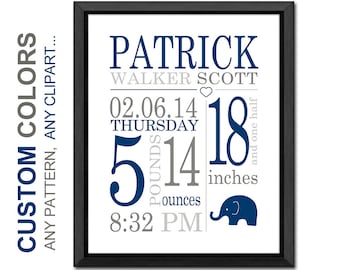 Elephant Baby Birth Stats Print: Personalized Nursery Art