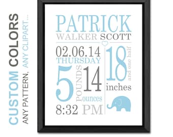 Custom Baby Boy Birth Announcement Subway Art Print