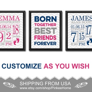 twin nursery art born together friends forever twin birth stats twins nursery birth art twin baby decor twins nursery boy girl twin nursery