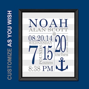 nautical baby decor birth stats print nautical baby boy birth announcement personalized baby boy gifts nautical baby room decor birth print