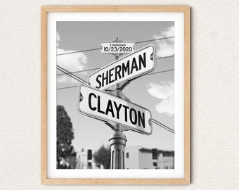 Marriage Anniversary Gift with Wedding Date Names, Personalized Street Sign Canvas or Paper or Aluminium Print, Couples Gift Ideas