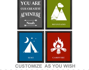 outdoor playroom, camping nursery decor, you are our greatest adventure kids decor, adventure kids wall decor, camping toddler room decor