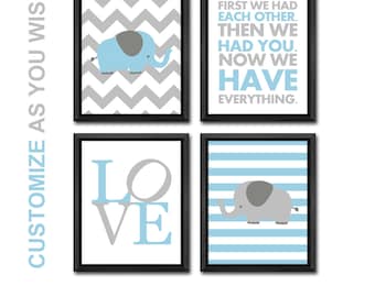 elephant nursery blue gray, first we had baby boy room decor, elephant baby gift, baby boy nursery, elephant baby art, elephant baby room