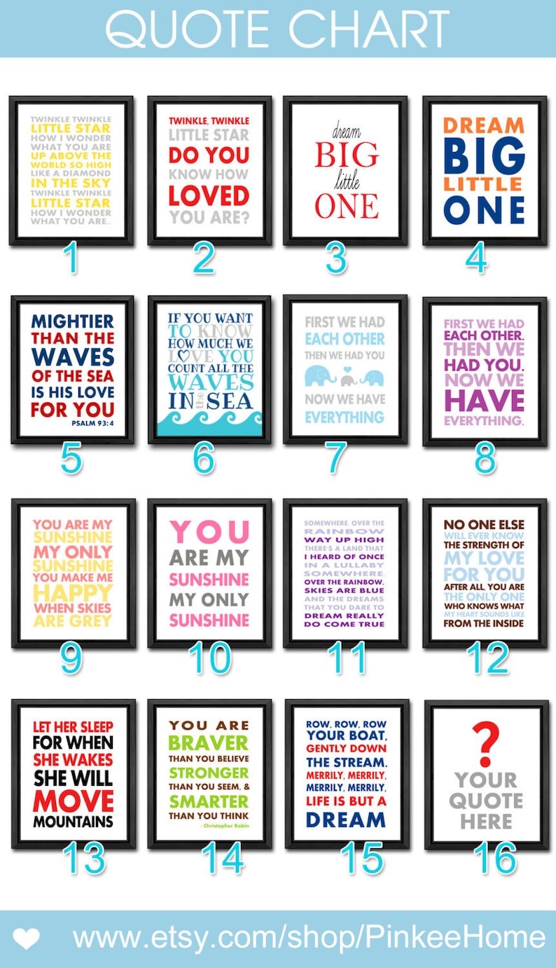 May include: Collection of 16 framed art prints with inspirational quotes. The prints feature various fonts and colors, including red, blue, and pink, on a white background. The frames are black. The theme is motivational and suitable for home decor.