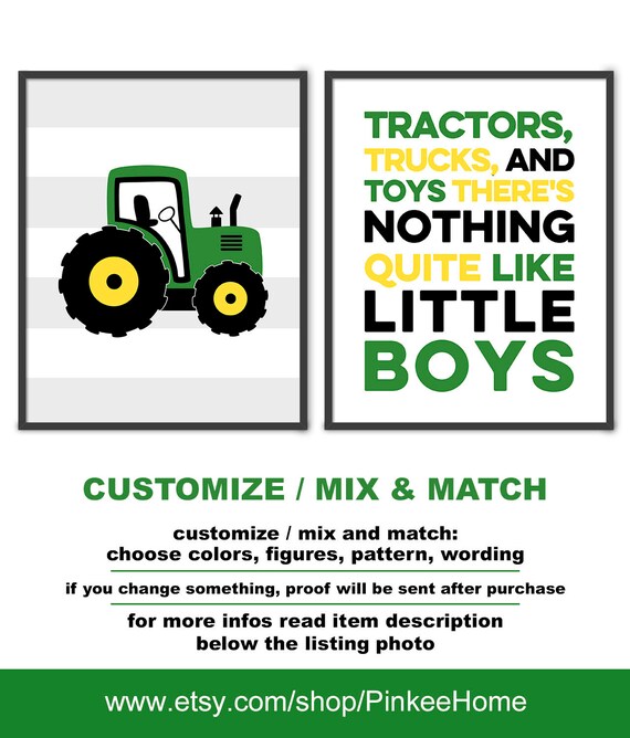 Green tractor toddler room decor Tractor boy room art Etsy