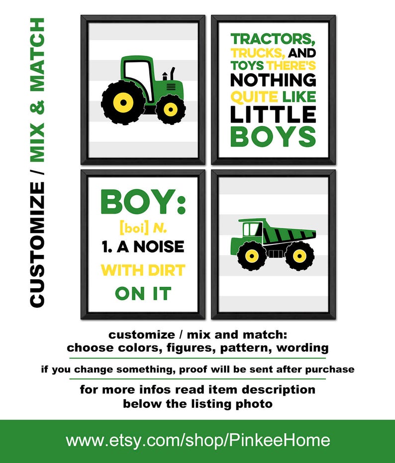 Green tractor nursery decor tractor and truck nursery wall Etsy