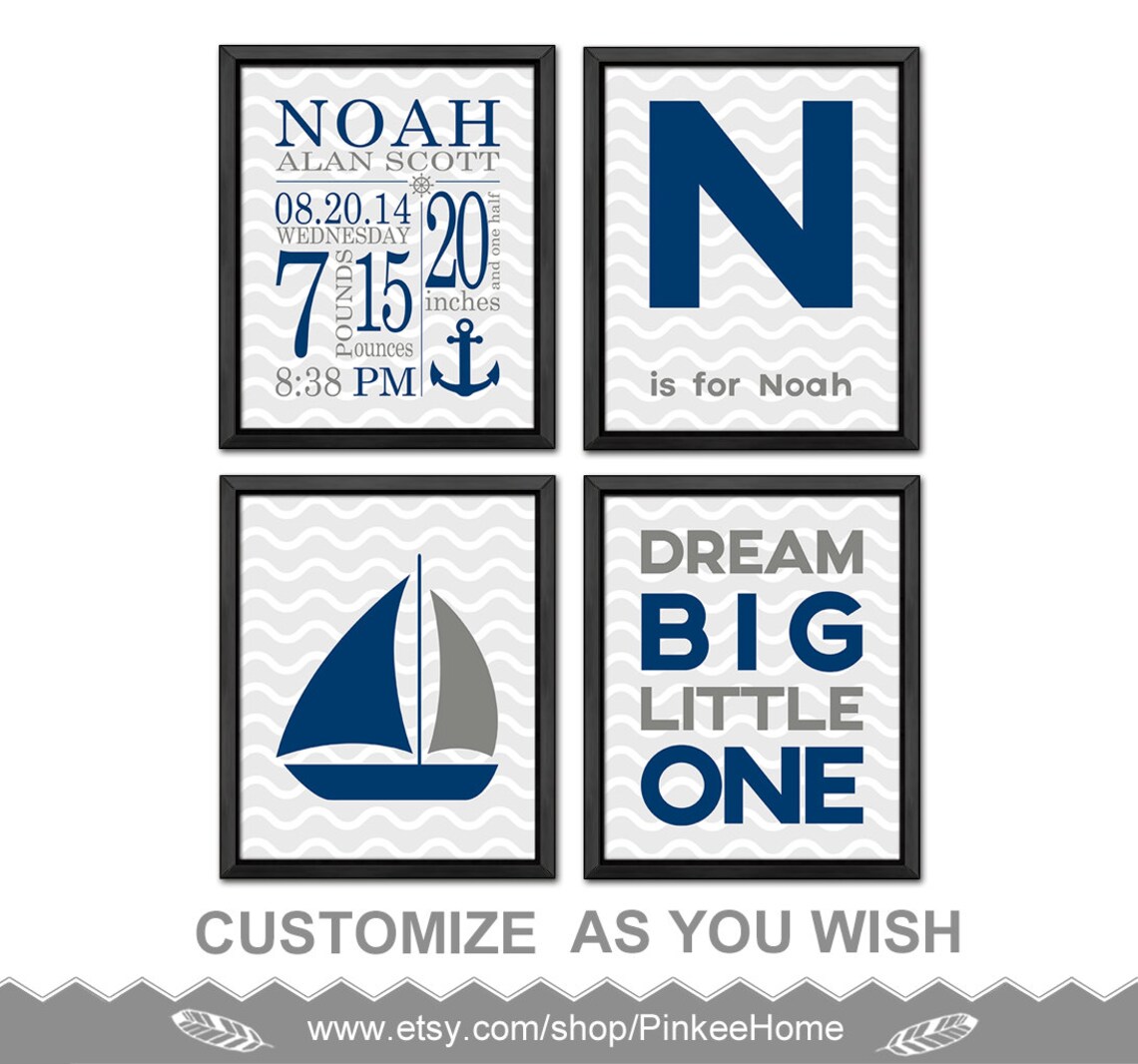 Personalized Nautical Baby Nursery Decor With Birth Stats Etsy