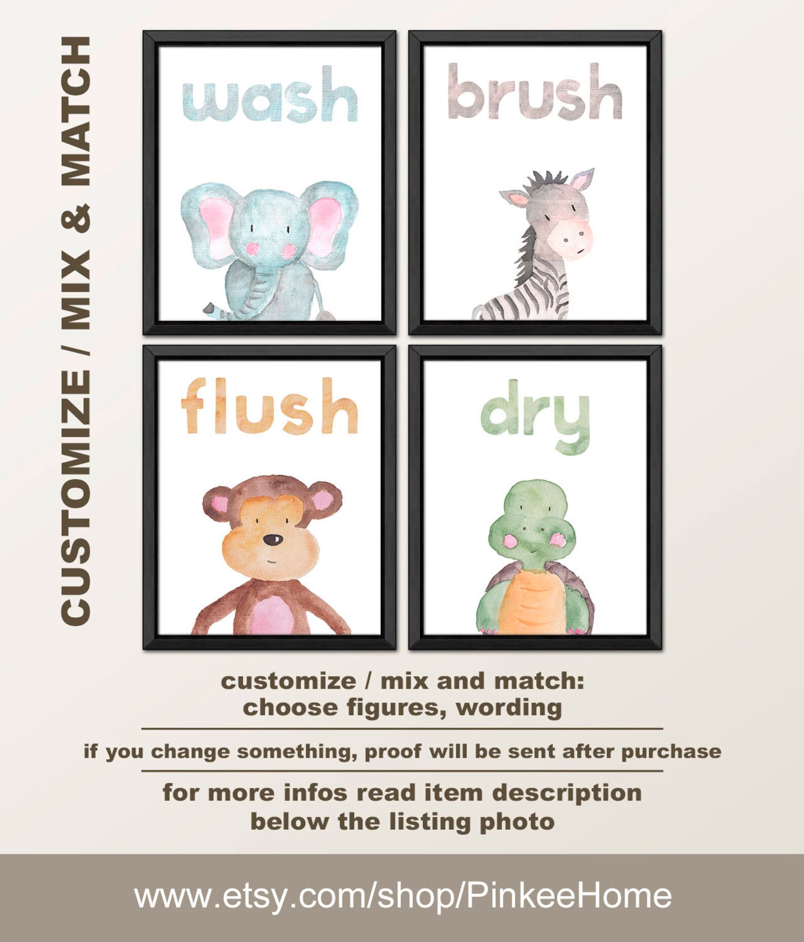 Safari Kids Bath Decor Safari Animals Kids Bathroom Wall Art Etsy