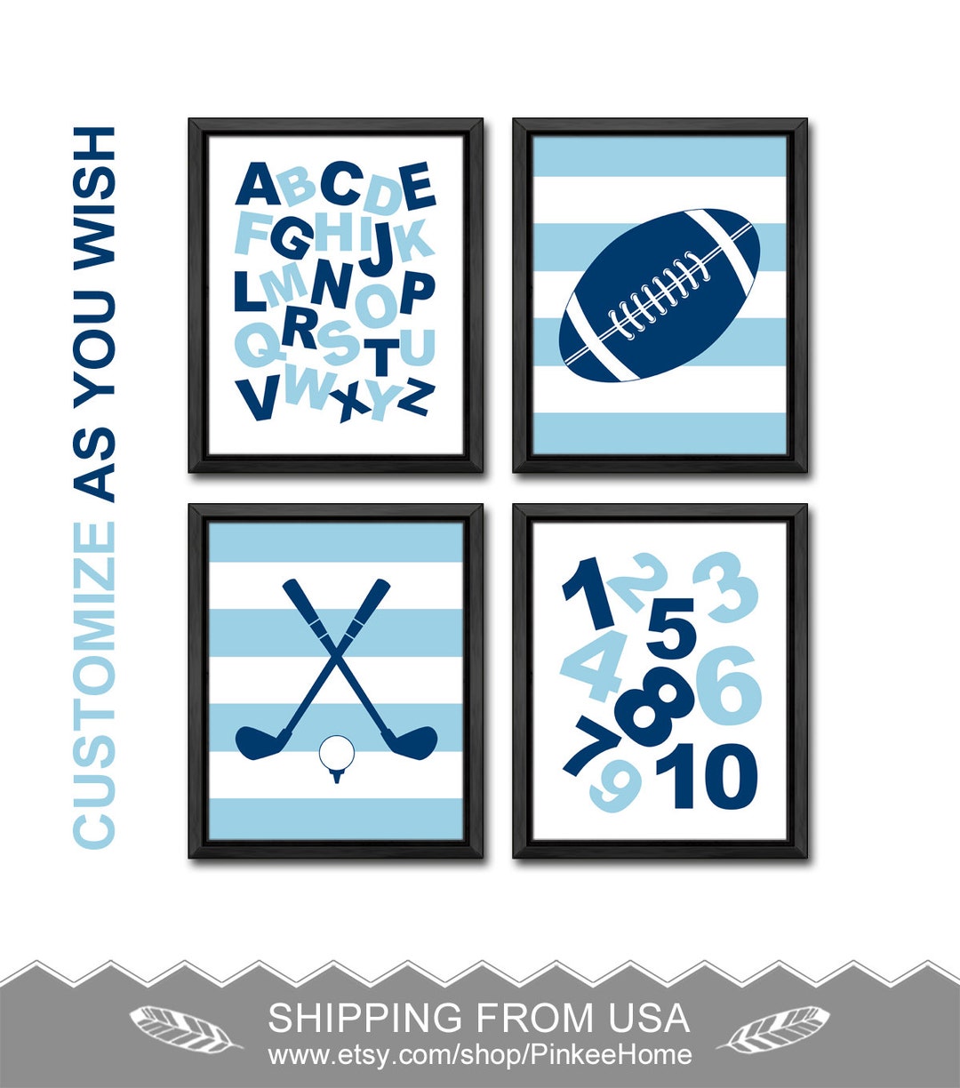 Sports Nursery Wall Decor, Alphabet Nursery, Sports Baby Decor, Abc