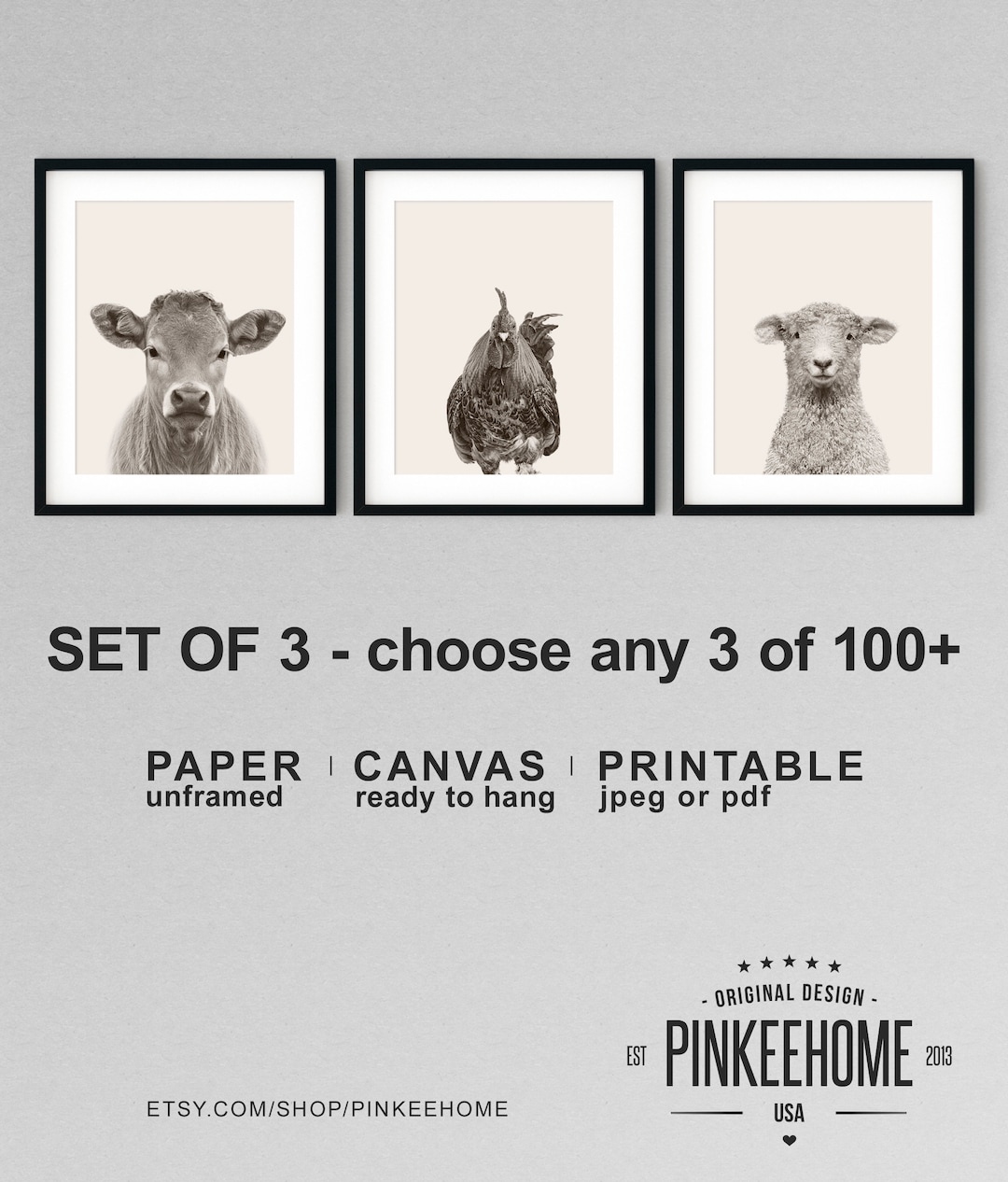 Farm Animal Nursery Prints: Set of 3, Barnyard Decor - Etsy