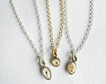 Mini wildflower necklace- dainty flower pendant- gold, silver- Queen Anne’s lace , wildflower inspirational jewelry- minimal mommy and me