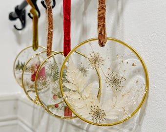 Floral Christmas tree ornaments , handmade, house ornament, flower art