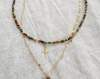 Stones of remembrance beaded jasper necklace- multicolor - precious stones - Christian jewelry- layering
