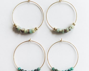 Large Selah hoop earrings - turquoise or jasper - gold filled - sterling silver - rest - beaded hoop