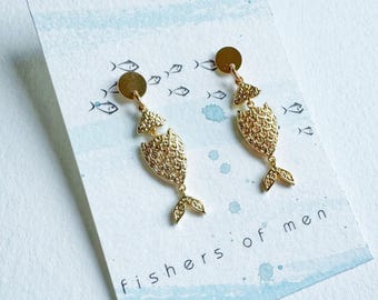 Mediterranean drop post earrings- Fishers of men - gold filled - faith jewelry - Christian jewelry - salvation