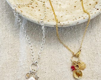 Charm necklace- strength, peace, pearls, customized - personalized - precious gem beads - faith - floral