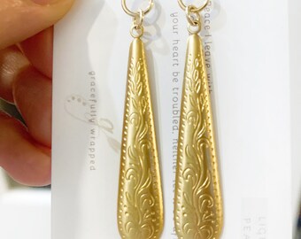 Golden light-  gold filled post with brass ornate drop earring