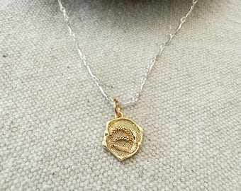 Gold Filled Wheat Pendant Necklace: Sterling Silver Chain, Minimalist