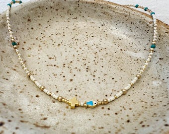Turquoise Fishers of Men Necklace: Gold Filled, Pearl, Delicate