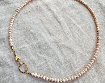 Pink opal and gold filled beaded necklace - gemstone - layering pieces - Christian jewelry