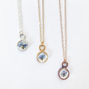 Mini round forget me not necklace- remembrance piece- dainty in gold, silver or rose gold