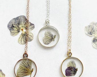 Butterfly necklace - violet - gold, rose gold, sterling silver, resin , delicate, pressed flowers